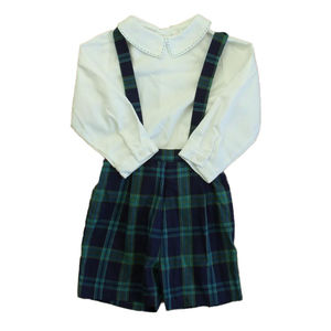 Lvli & Me Boys White | Green Plaid Romper size: 2T